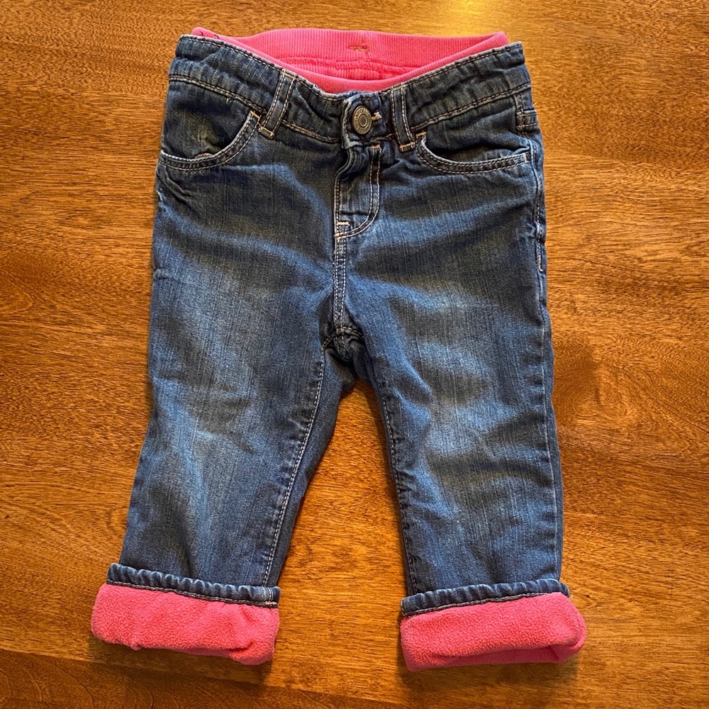 Fleece Lined Denim Jeans with Pink